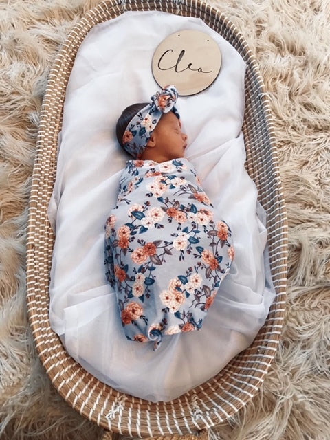 Snuggle Hunny Kids Vintage Blossom Baby Jersey Wrap &amp; Topknot Set