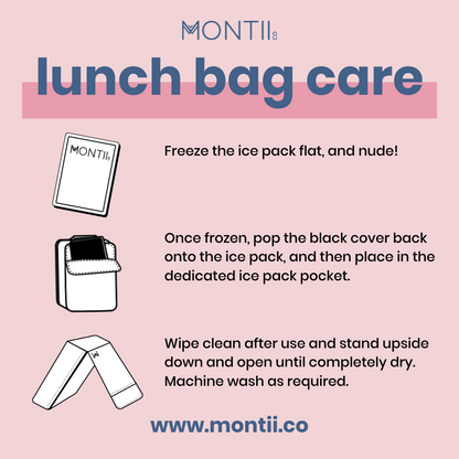 MontiiCo Insulated Lunch Bag with Ice Pack - Pink Colour Block