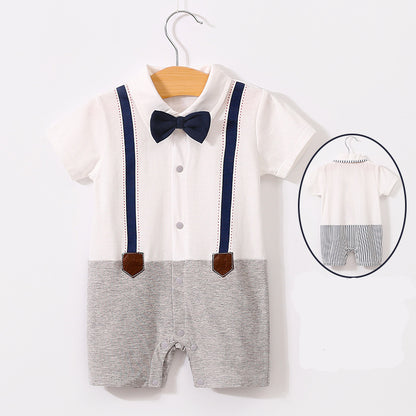 Suspender Effect Romper - Navy and White