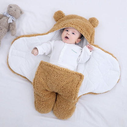 Teddy Bear Swaddle Wrap Suit with Quilted Lining - Caramel