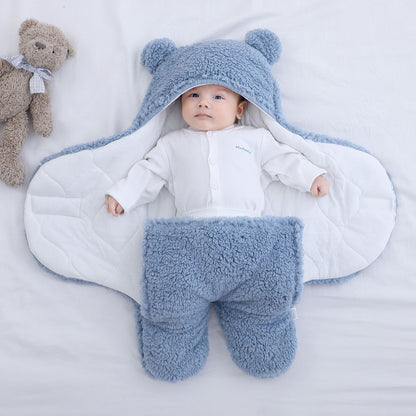 Teddy Bear Swaddle Wrap Suit with Quilted Lining- Whisper Blue