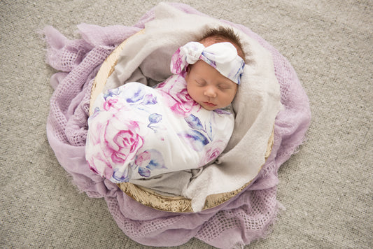 Snuggle Hunny Kids Lilac Skies Baby Jersey Wrap &amp; Topknot Set
