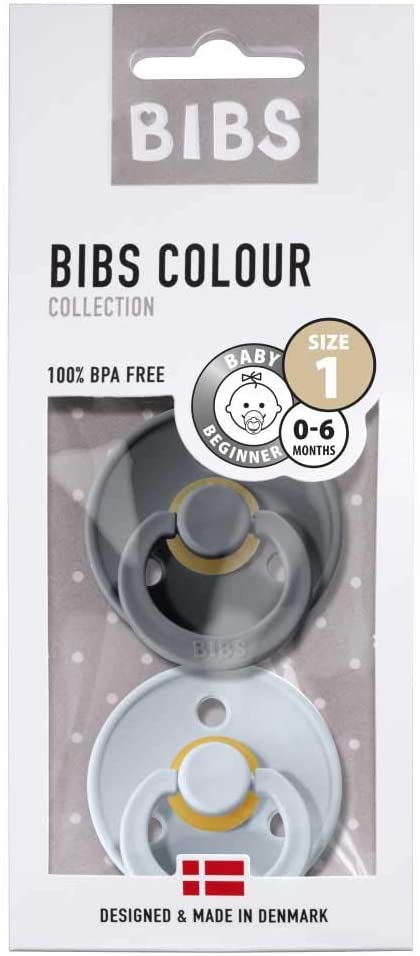 BIBS Natural Latex Pacifier 2 Pack - Iron/Baby Blue Size 1