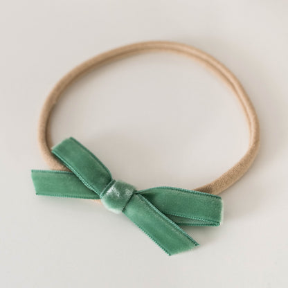 Snuggle Hunny Kids Petite Velvet Bow - Olive Green