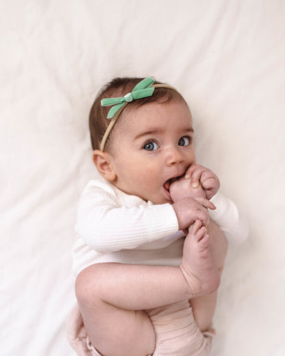 Snuggle Hunny Kids Petite Velvet Bow - Olive Green