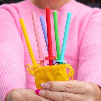 MontiiCo Mini Silicone Straw Set | Fruity Pop Colours | With Stopper