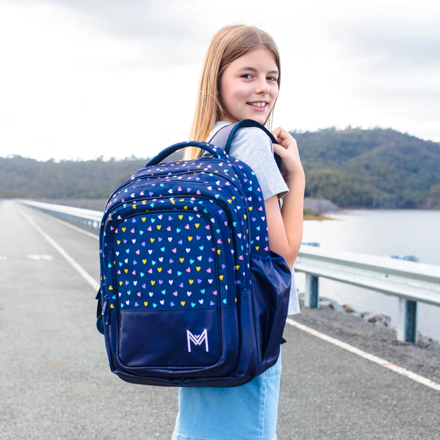 MontiiCo School Bag | Navy Hearts | For Kids & Teens