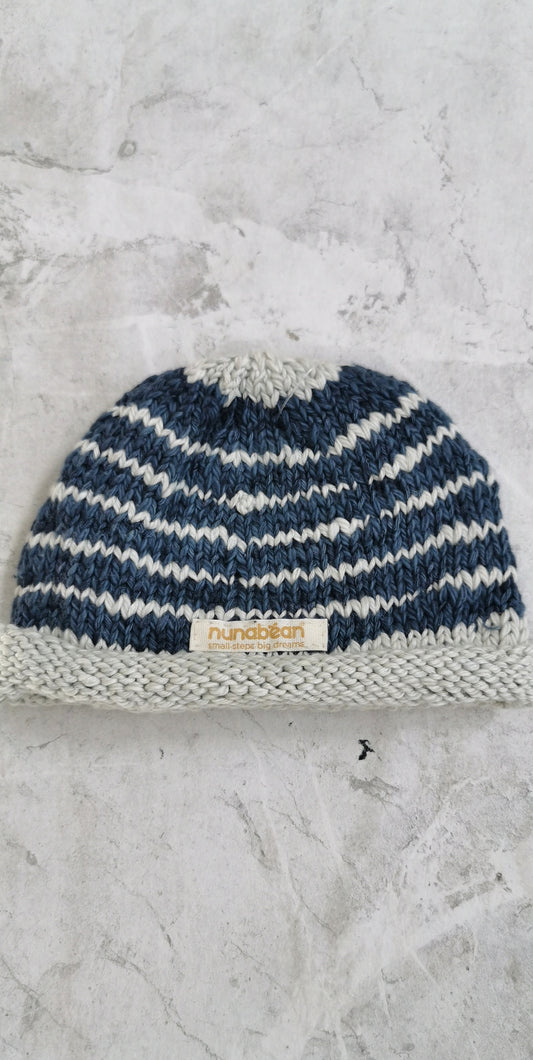 Nunabean - Knitted Eco-Beanie - Cloud + Midnight Stripes