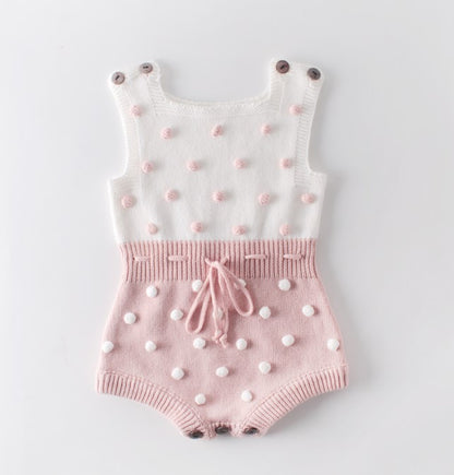 Bobble Knit Romper - Pink and White