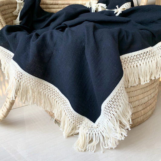 Wild Skye - Double Muslin Fringed Swaddle - Black
