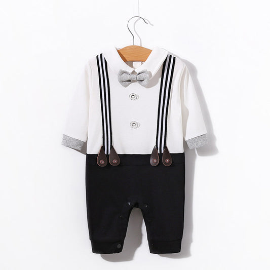 Long Sleeved Suspender Effect Romper - Black, White and Grey