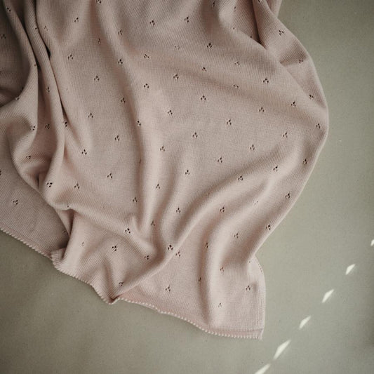 Mushie Organic Knitted Pointelle Baby Blanket - Blush
