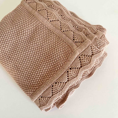Scalloped Edge Knitted Blanket - Chai