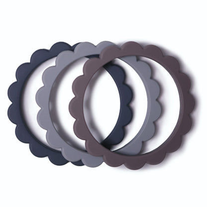Mushie - Flower Teething Bracelet 3-Pack (Steel/Dove Gray/Stone)