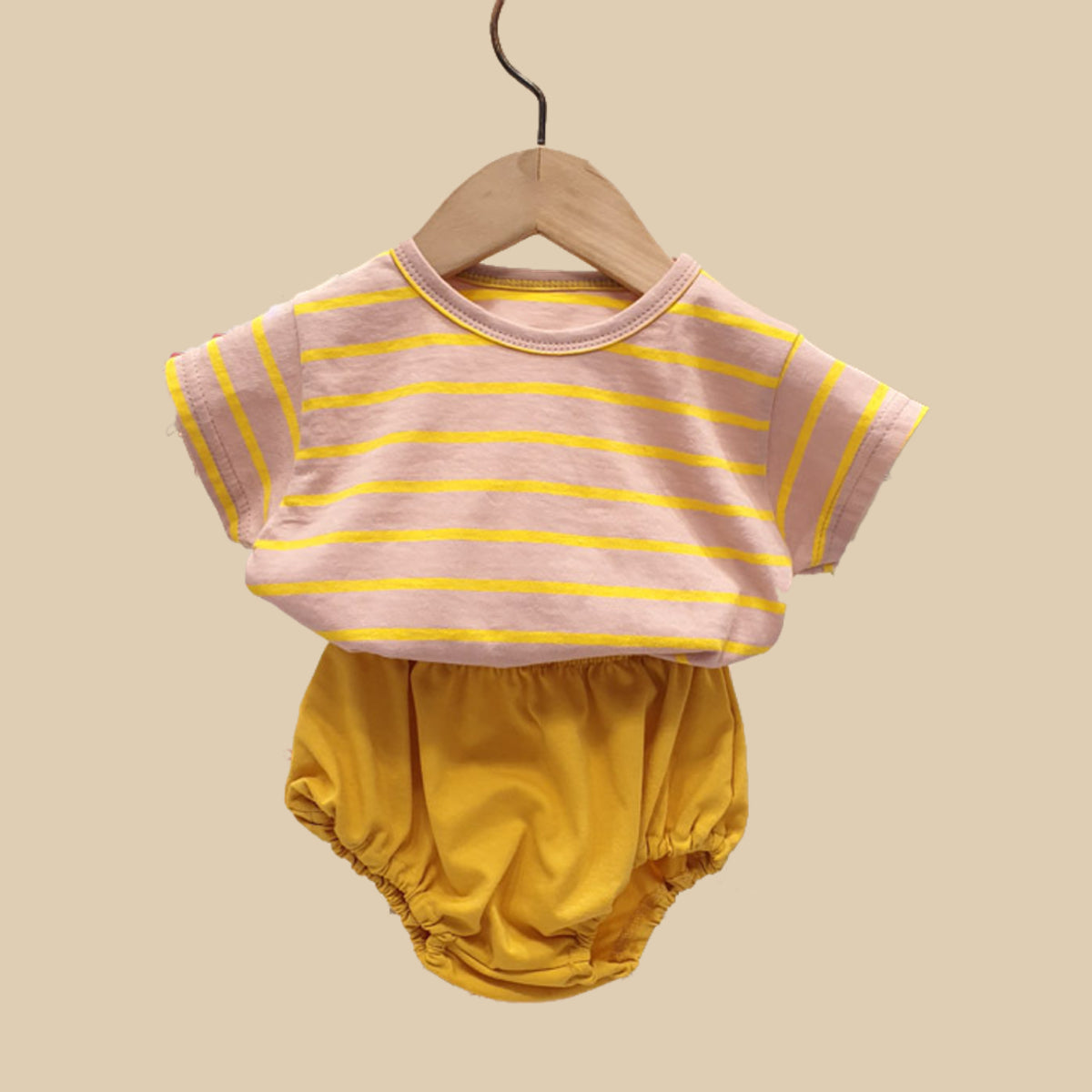 Harper Unisex Striped Set - Blush and Yellow