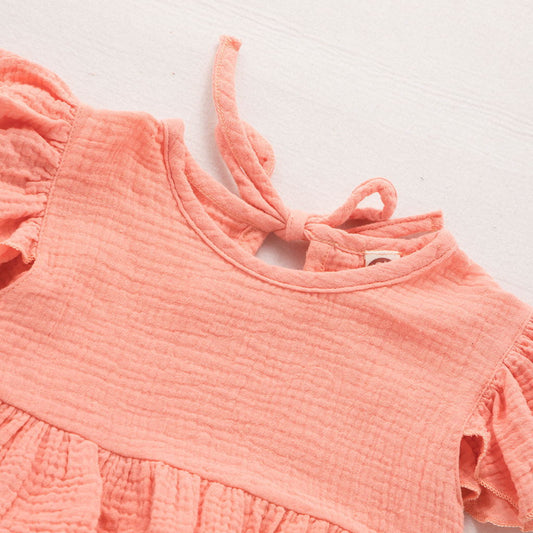 Ruffled Liya Cotton Muslin Set - Coral