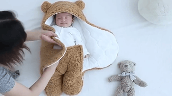 Teddy Bear Swaddle Wrap Suit with Quilted Lining - Blush