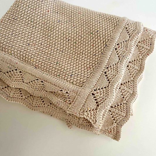 Scalloped Edge Knitted Blanket - Honeycake Confetti
