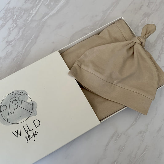 Wild Skye Jersey Wrap Set with Beanie or Topknot - Stone