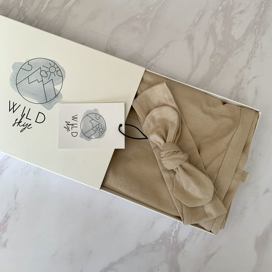 Wild Skye Jersey Wrap Set with Beanie or Topknot - Stone