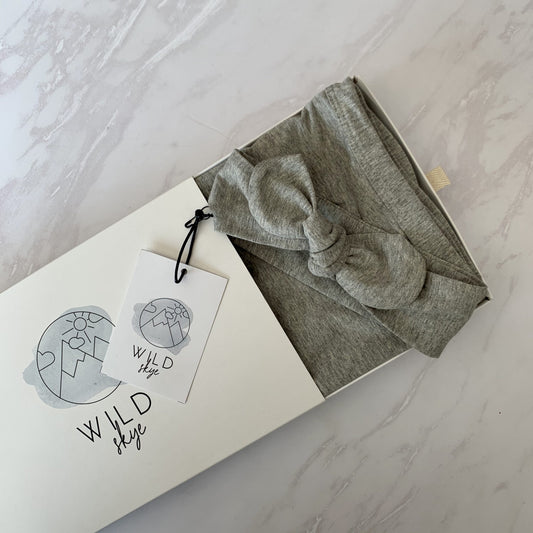 Wild Skye Jersey Wrap Set with Beanie or Topknot - Grey Melange