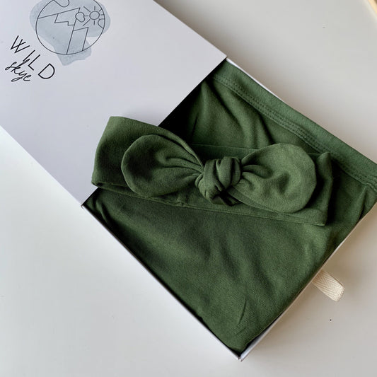 Wild Skye Jersey Wrap Set with Beanie or Topknot - Olive