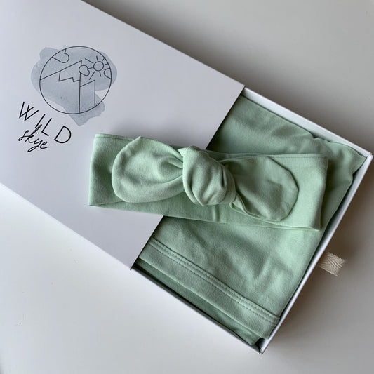 Wild Skye Jersey Wrap Set with Beanie or Topknot - Sage