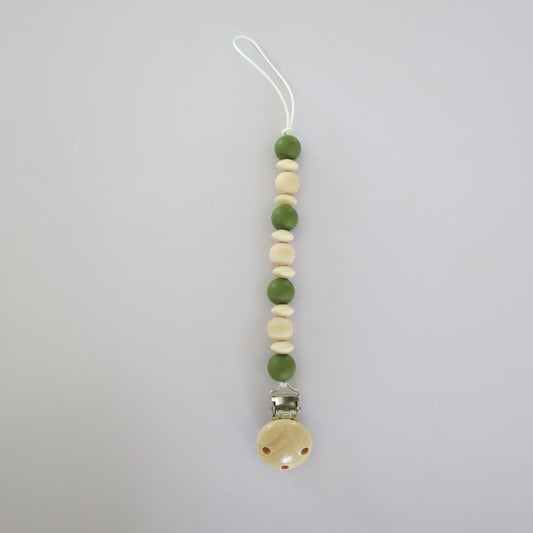 Pacifier Holder - Wood + Silicone - Olive