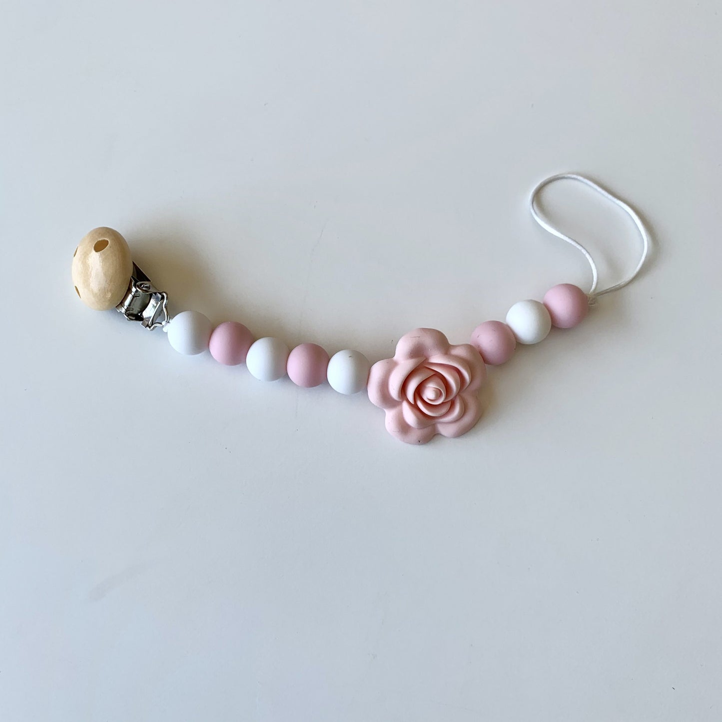 Pacifier Holder - Wood + Silicone Rose - Pink quartz