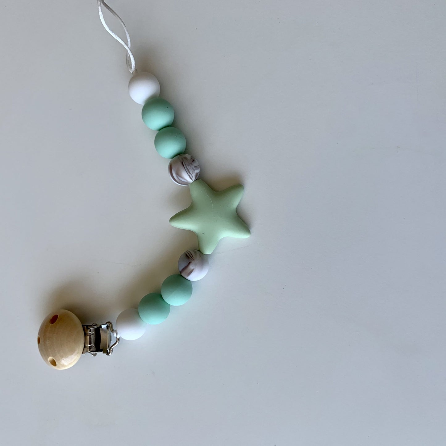 Pacifier Holder - Wood + Silicone Star - Mint