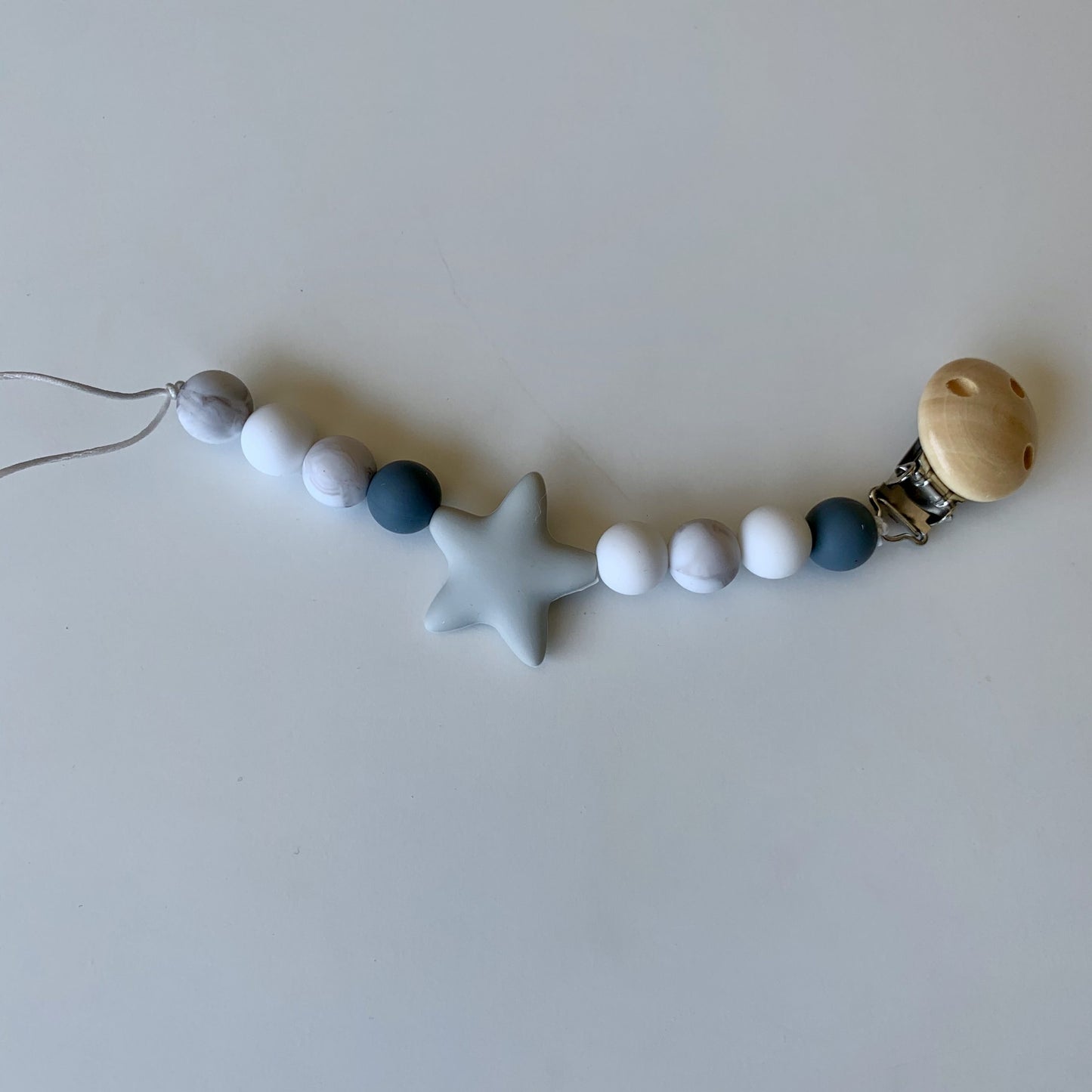 Pacifier Holder - Wood + Silicone Star - Stone