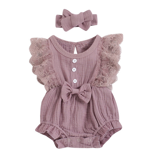 Camila Cotton Muslin Romper and Headband Set - Jacaranda