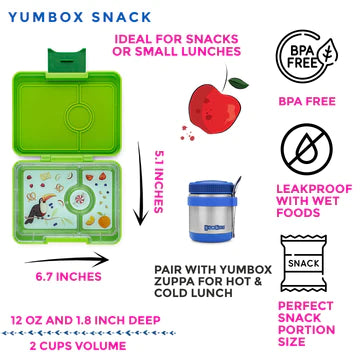 Yumbox Snack Lunch Box | Bamboo Green with Toucan Tray | Mini Bento Box for Kids