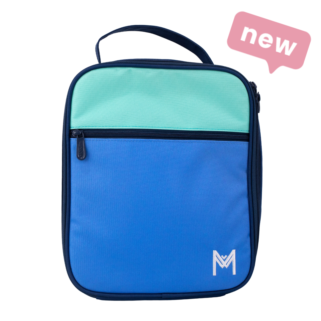 MontiiCo Insulated Lunch Bag with Ice Pack - Blue Colour Block