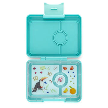 Yumbox Snack Lunch Box | Misty Aqua with Toucan Tray | Mini Bento Box for Kids