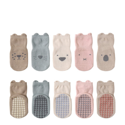 Non-Slip Cotton Baby Socks - Beige Raccoon