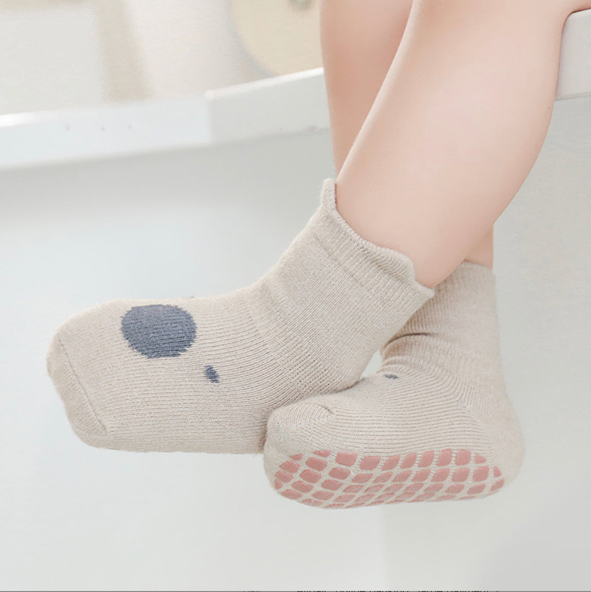 Non-Slip Cotton Baby Socks - Cream Puppy