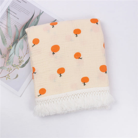 Wild Skye - Double Muslin Fringed Swaddle - Warm Citrus
