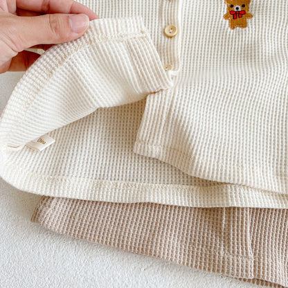 Teddy Bear Embroidered Two Piece Set - Latte