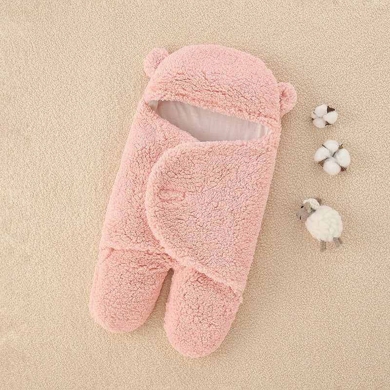 Teddy Bear Swaddle Wrap Suit with Quilted Lining - Blush