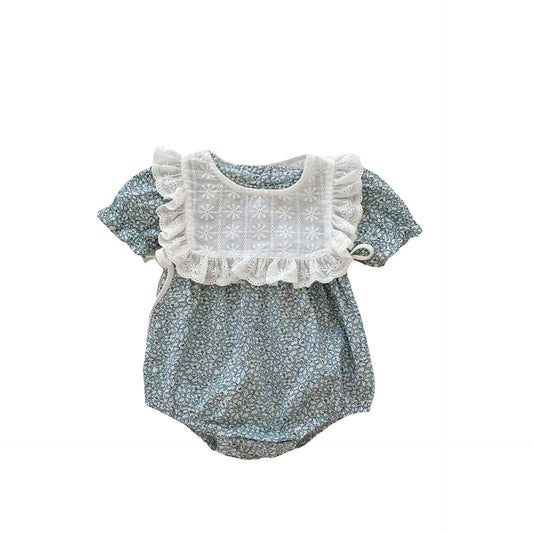 Claire Romper with Lace Bib Overlay