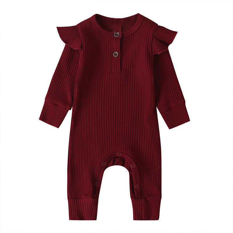 Frill Ribbed Jumpsuit - Burgundy