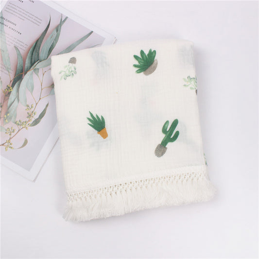 Wild Skye - Double Muslin Fringed Swaddle - Desert Garden