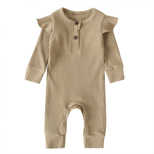 Frill Ribbed Jumpsuit - Coffee