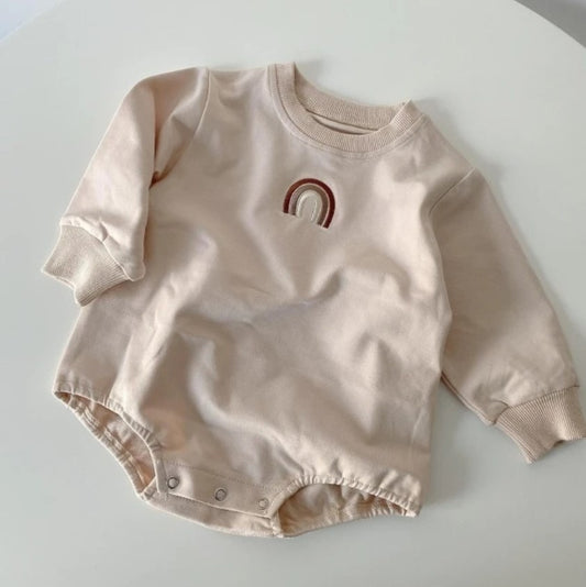 Embroidered Rainbow Romper - Oatmeal