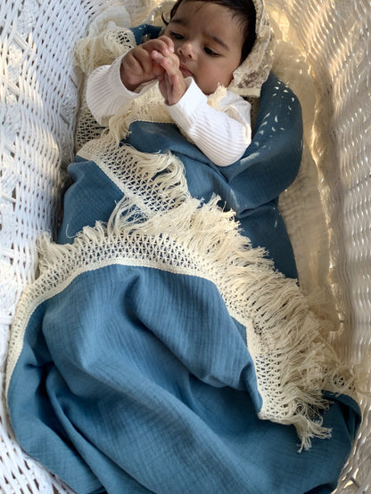 Wild Skye - Double Muslin Fringed Swaddle - Ocean