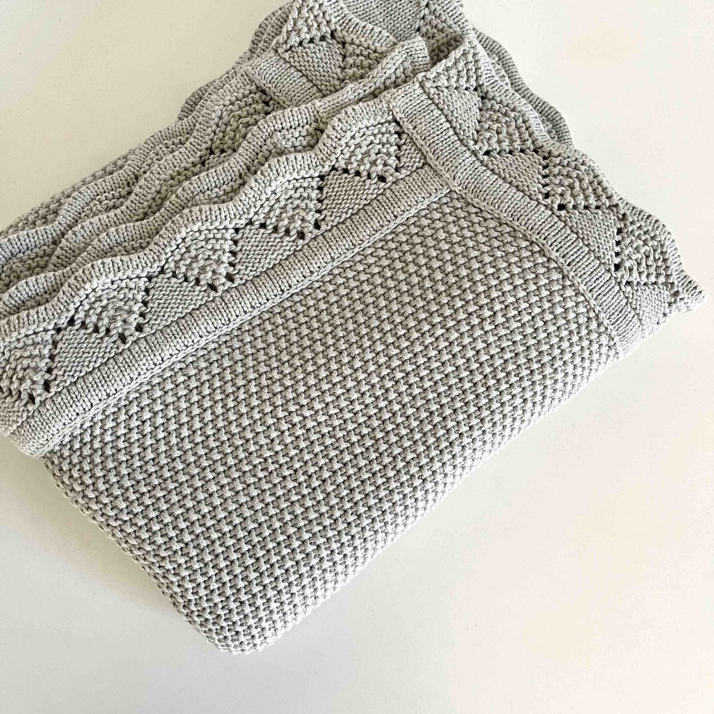 Scalloped Edge Knitted Blanket - Pewter