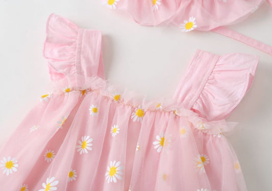 Daisy Romper and Hat Set - Pink