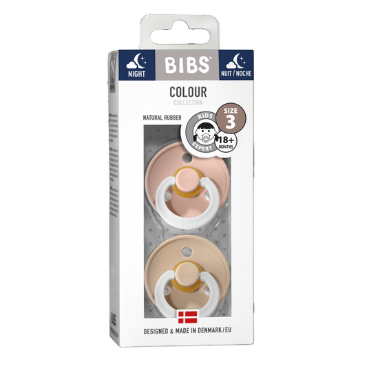 BIBS Natural Latex Pacifier 2 Pack - Glow in the Dark Blush night/Vanilla Night Size 1