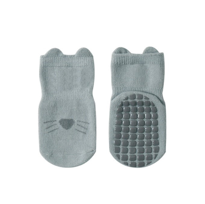 Non-Slip Cotton Baby Socks - Blue Cat